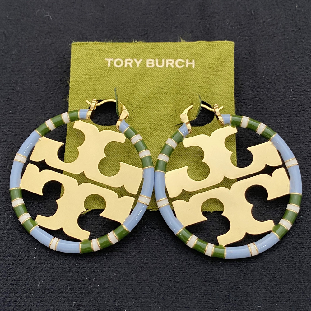 Tory Burch Geometric Letter Hollow Inlaid Metal Earrings
